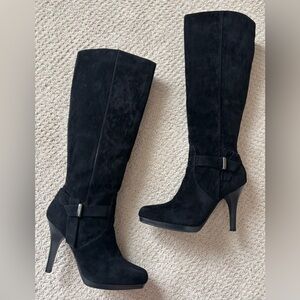 Black Faux Suede Heeled Boots